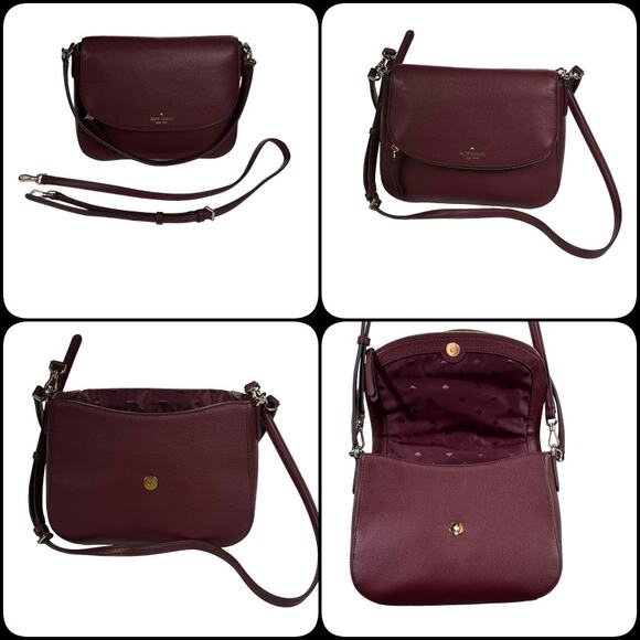 Kate Spade Jackson Shoulder Bag & Wallet Medium Flap Pebbled Leather Cherrywood - Picture 4 of 16